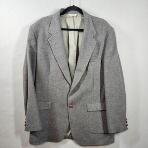 Vintage‎ Camel Hair Blazer Mens 46L Gray 2 Button Sport Coat Leather Buttons USA